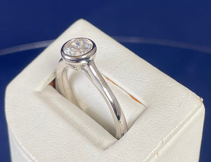 Round Cut Solitaire Cubic Zirconia Bezel Set Rhodium Plated