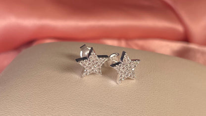 Star Earrings With Cubic Zirconia Rhodium Plated Silver