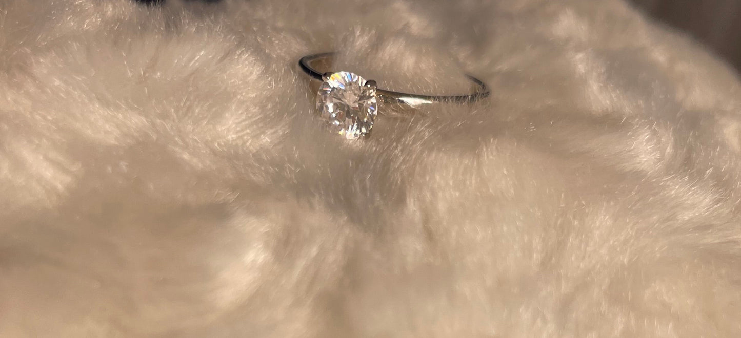 Rhodium-Plated Silver Brilliant Cut Cubic Zirconia Solitaire