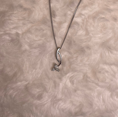 9ct White Gold Drop Pendant set with Diamonds Necklace