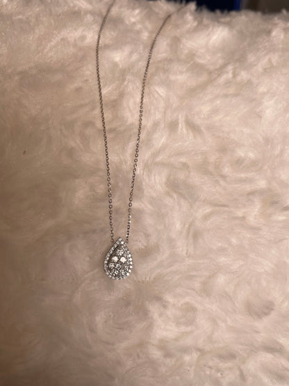 18ct White Gold Pear Shape Pave Set Diamond Pendant Necklace