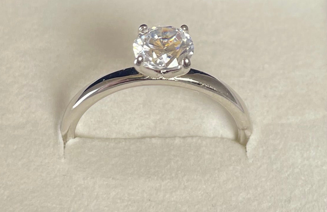Brilliant Cut Cubic Zirconia Solitaire Rhodium Plated