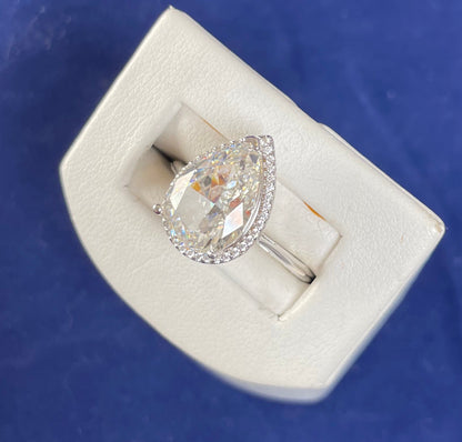 Rhodium Plated Silver Pear Shape Cubic Zirconia Ring