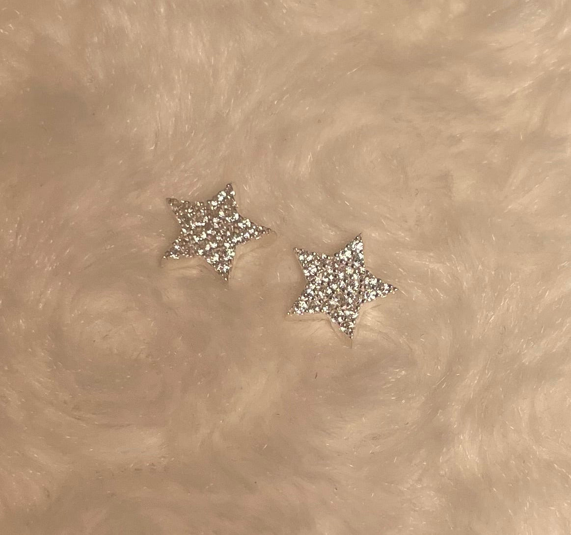 Rhodium-Plated Silver Pretty Star Earrings With Cubic Zirconia