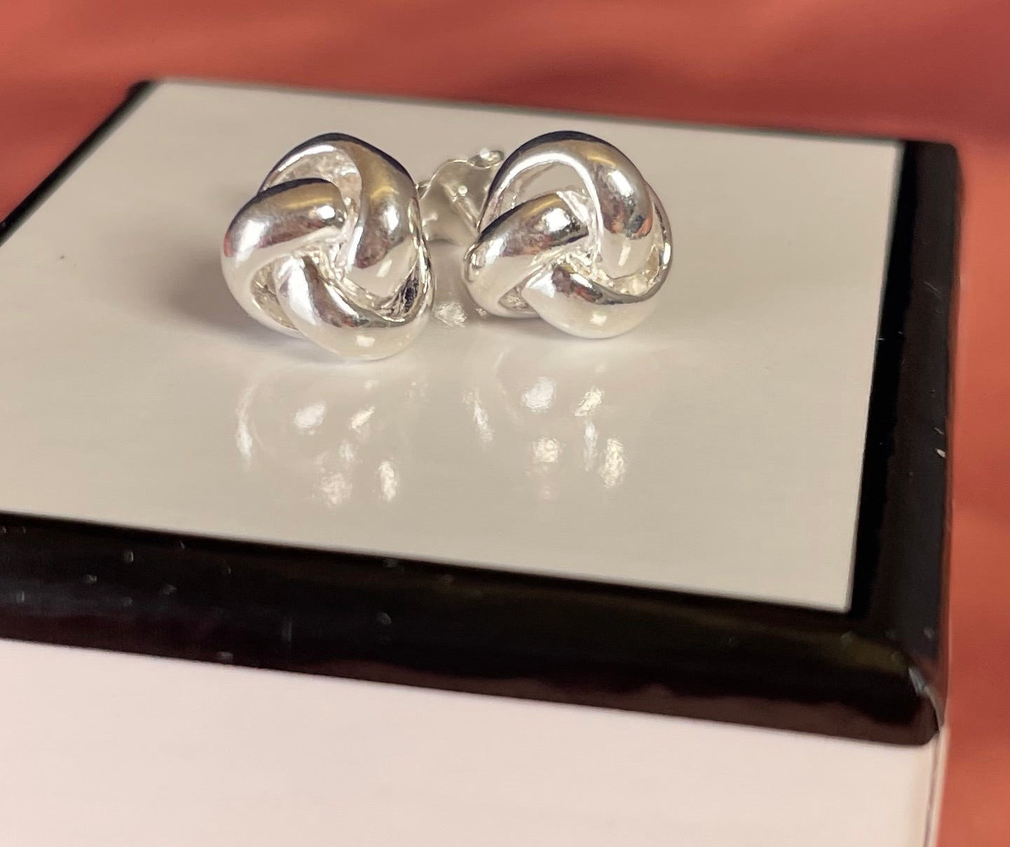 Large knot Earrings Rhodium Plated Silver