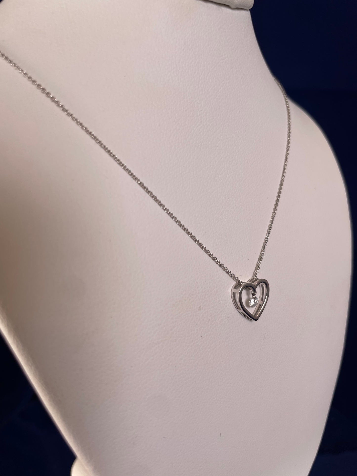 9ct White Gold Open Heart Pendant with Suspended Diamond