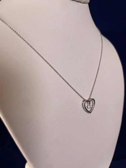 9ct White Gold Open Heart Pendant with Suspended Diamond