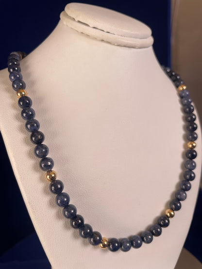 9ct Yellow Gold Sapphire Beaded Necklace