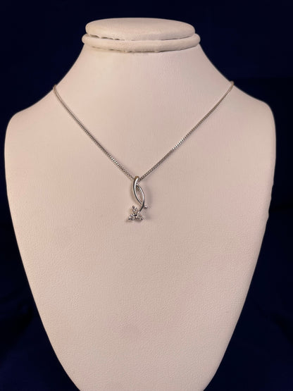 9ct White Gold Drop Pendant With Diamonds Necklace
