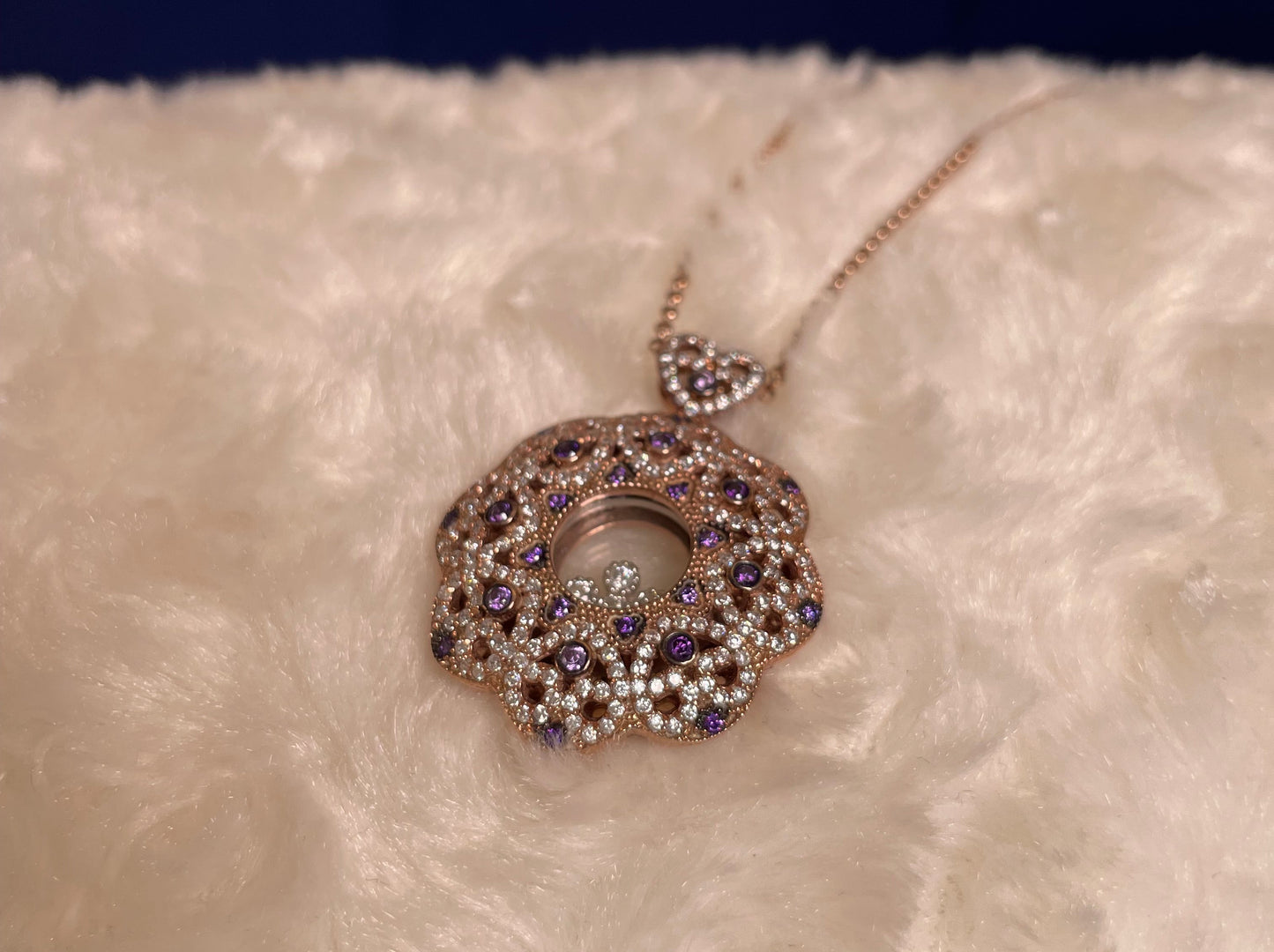 Rose Gold Plated Flower Pendant Necklace with Cubic Zirconias