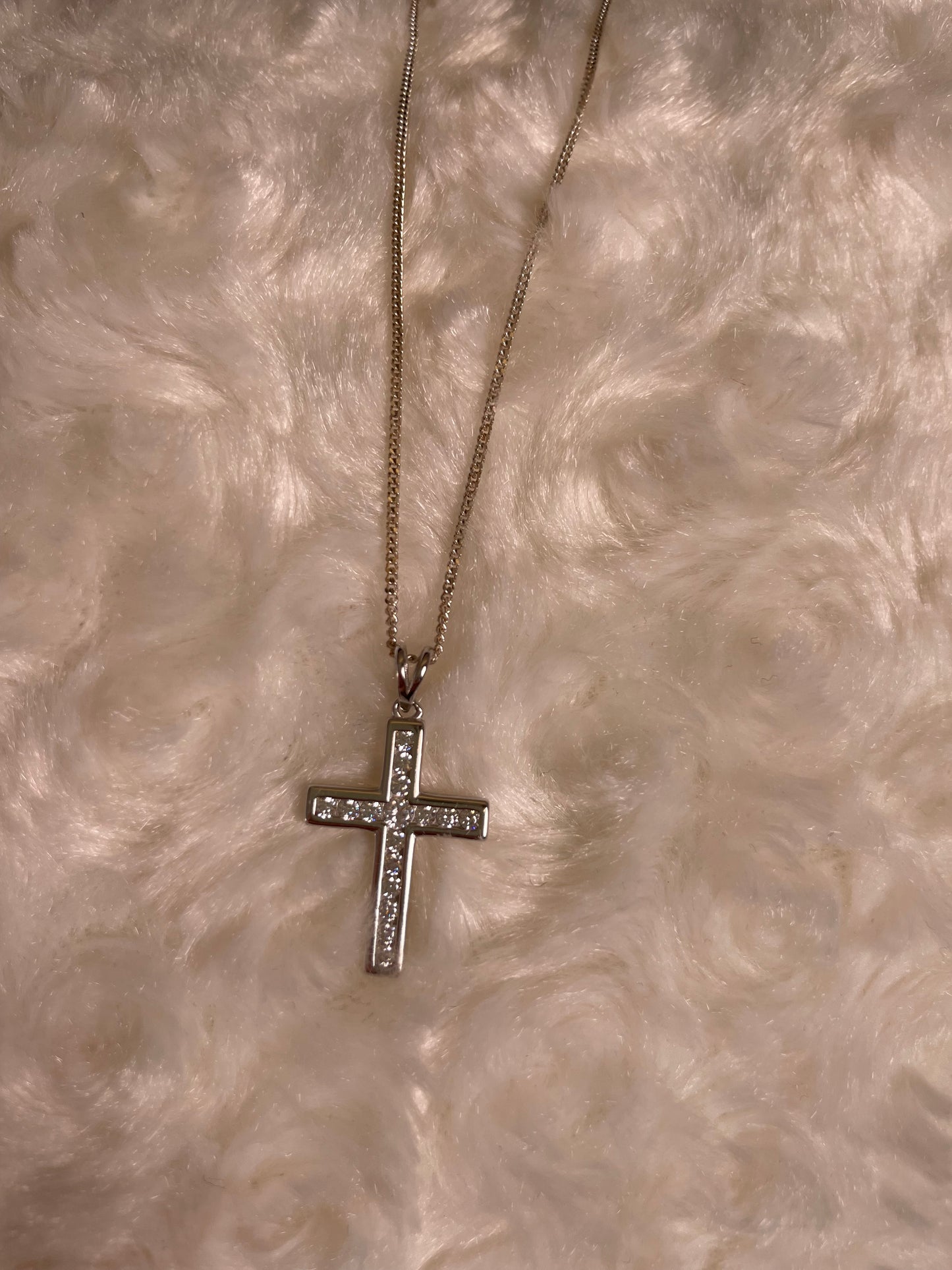 Silver Cross Pendant Necklace with Cubic Zirconia