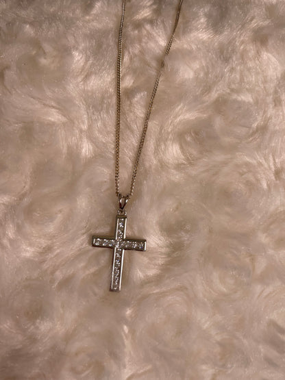 Silver Cross Pendant Necklace with Cubic Zirconia