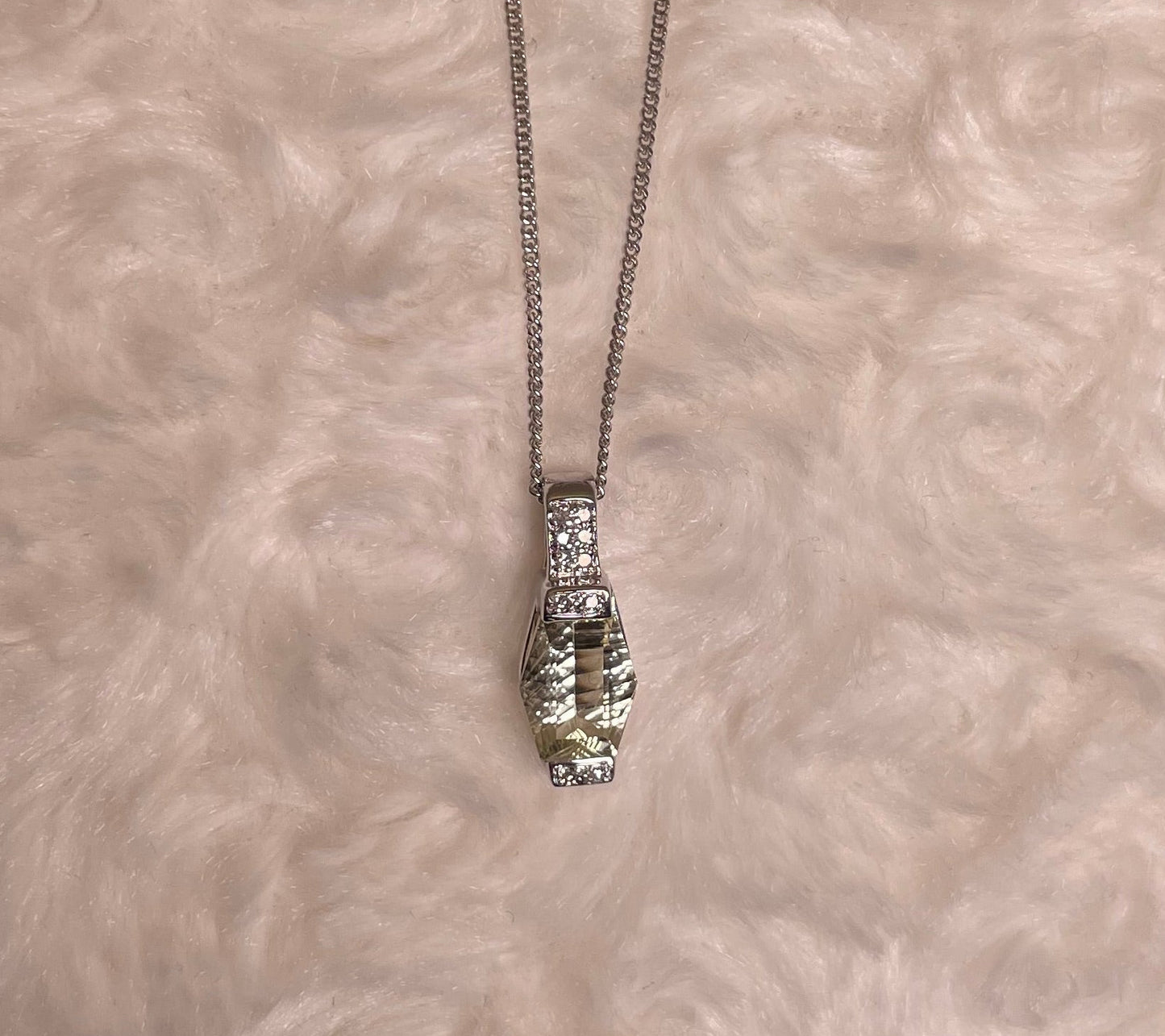 9ct White Gold Lemon Quartz & Diamond Pendant Necklace