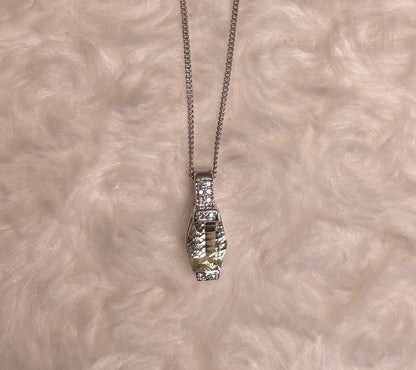 9ct White Gold Lemon Quartz & Diamond Pendant Necklace