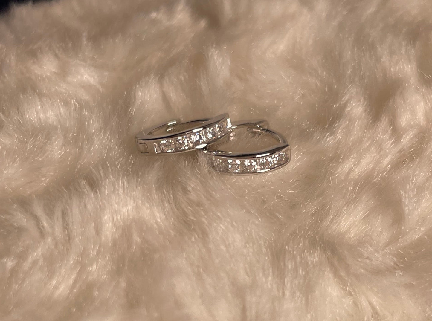Small Hoop Earrings With Cubic Zirconia Rhodium Plated Silver