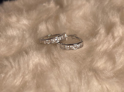 Small Hoop Earrings With Cubic Zirconia Rhodium Plated Silver