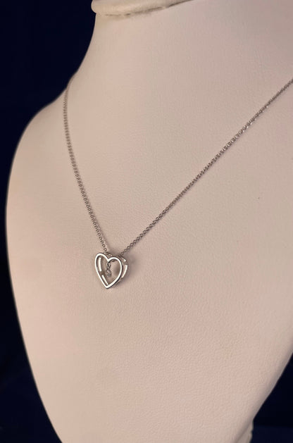 9ct White Gold Open Heart Pendant with Floating Diamond