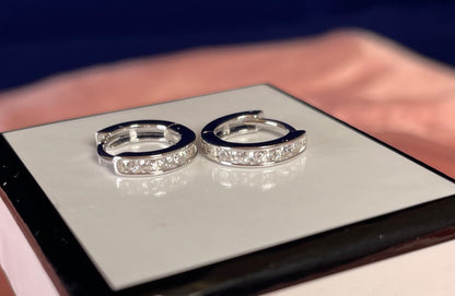 Small Hoop Earrings With Cubic Zirconia Rhodium Plated Silver