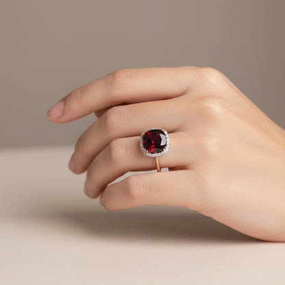 9ct Yellow Gold Garnet Ring & Diamond Ring