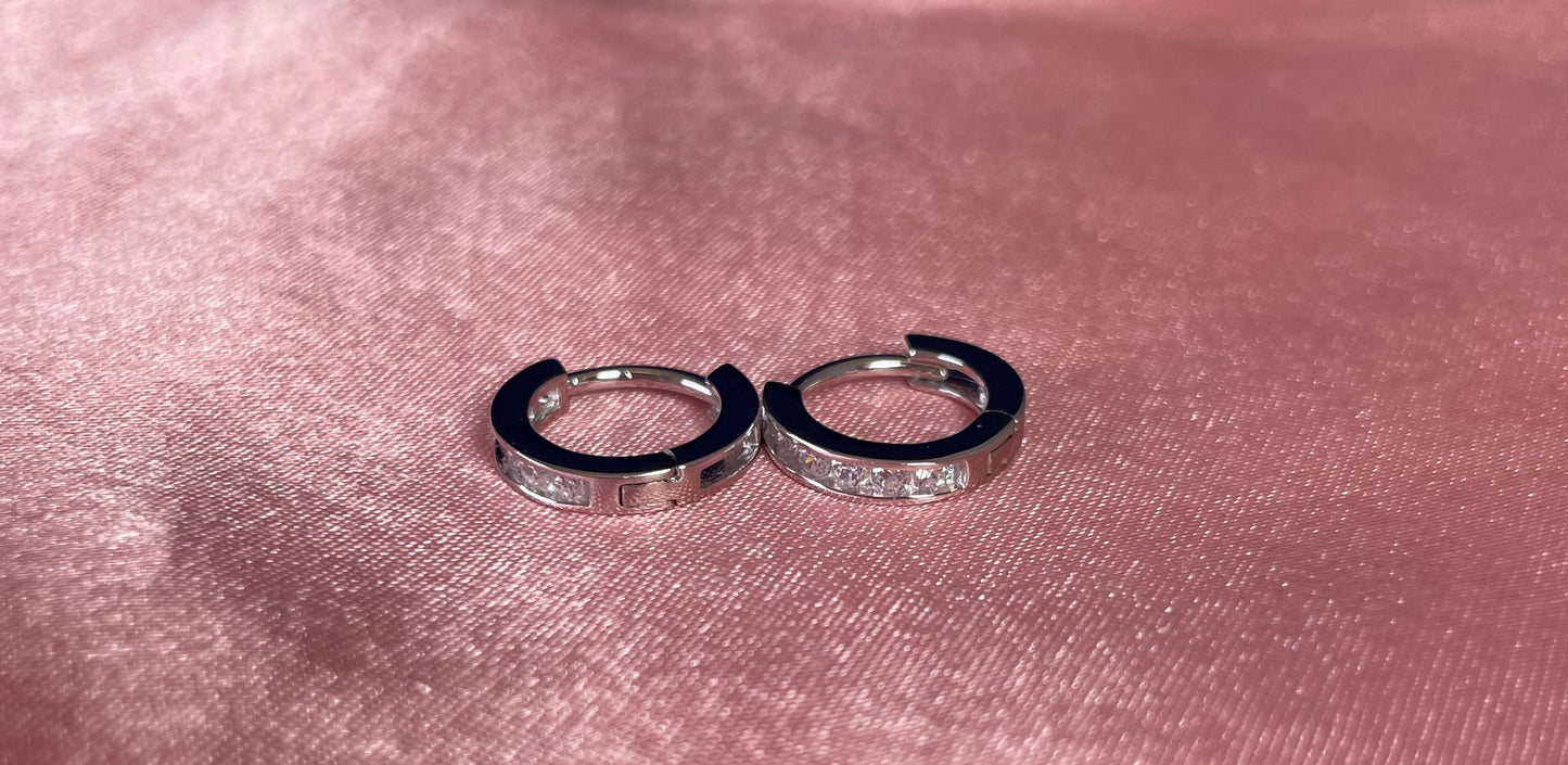 Small Hoop Earrings With Cubic Zirconia Rhodium Plated Silver