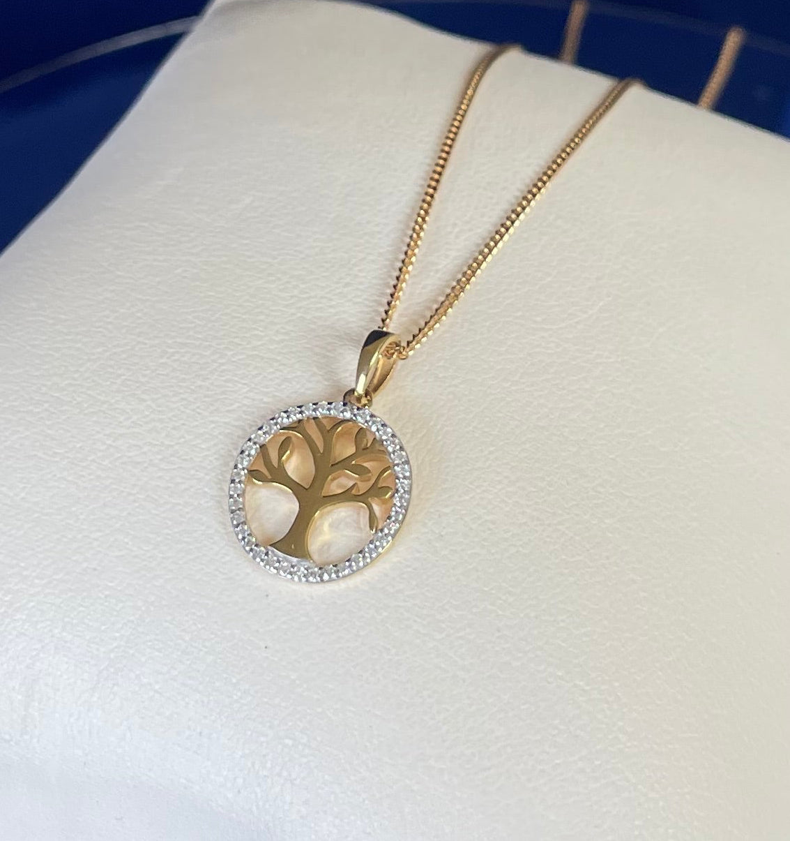 9ct Yellow Gold & Diamond Tree of Life Pendant Necklace
