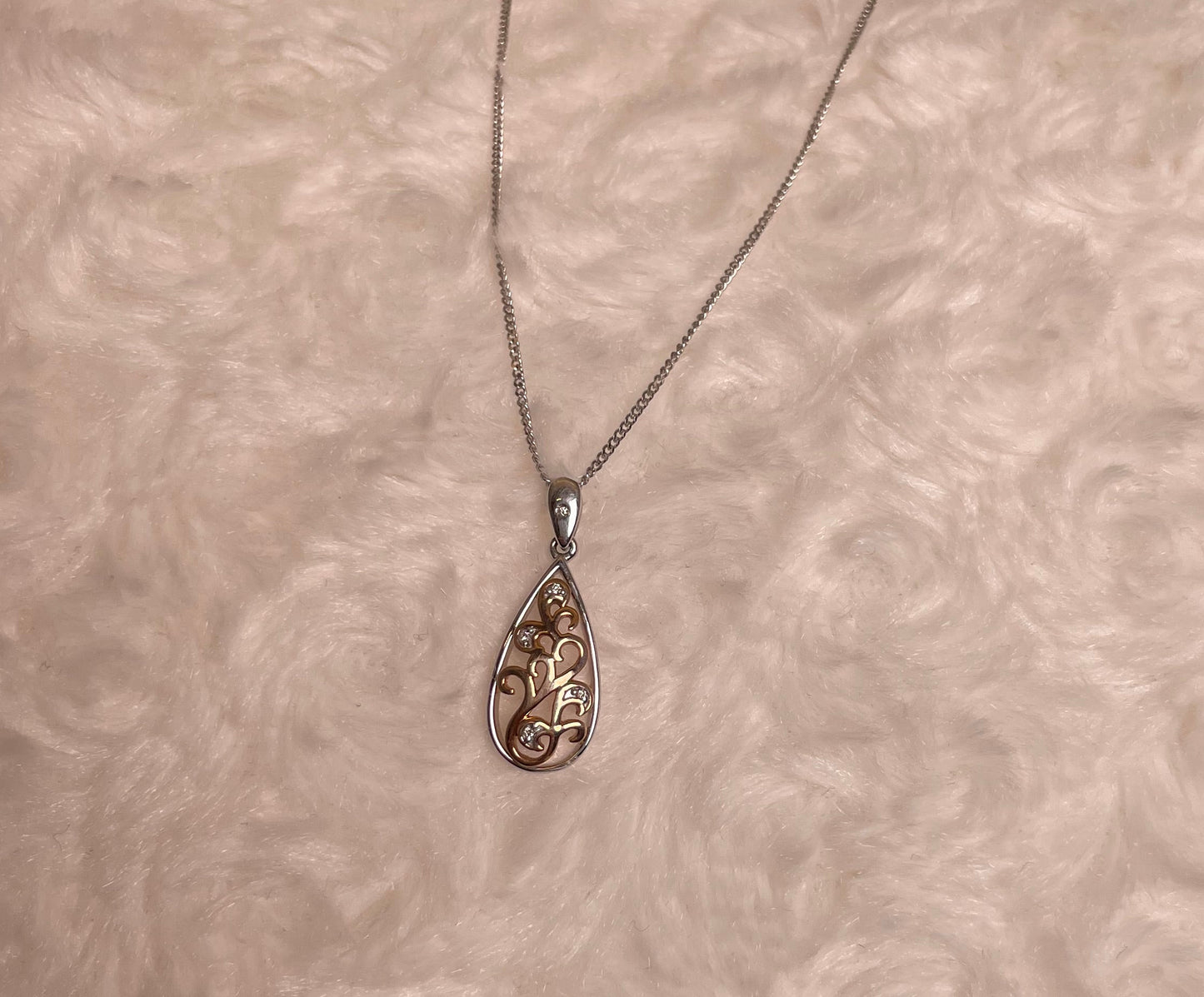 9ct White & Rose Gold Pear Shape Pendant set with Diamonds Necklace