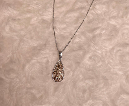 9ct White & Rose Gold Pear Shape Pendant set with Diamonds Necklace