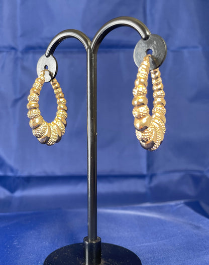 9ct Yellow Gold Patterned Loop Hoop Earrings