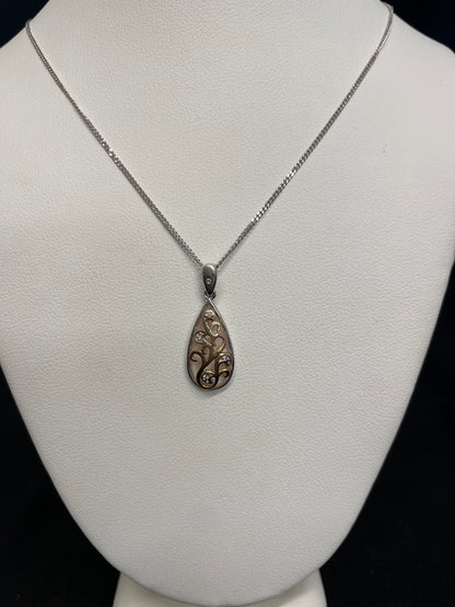 9ct White & Rose Gold Pear Shape Pendant Set With Diamonds Necklace
