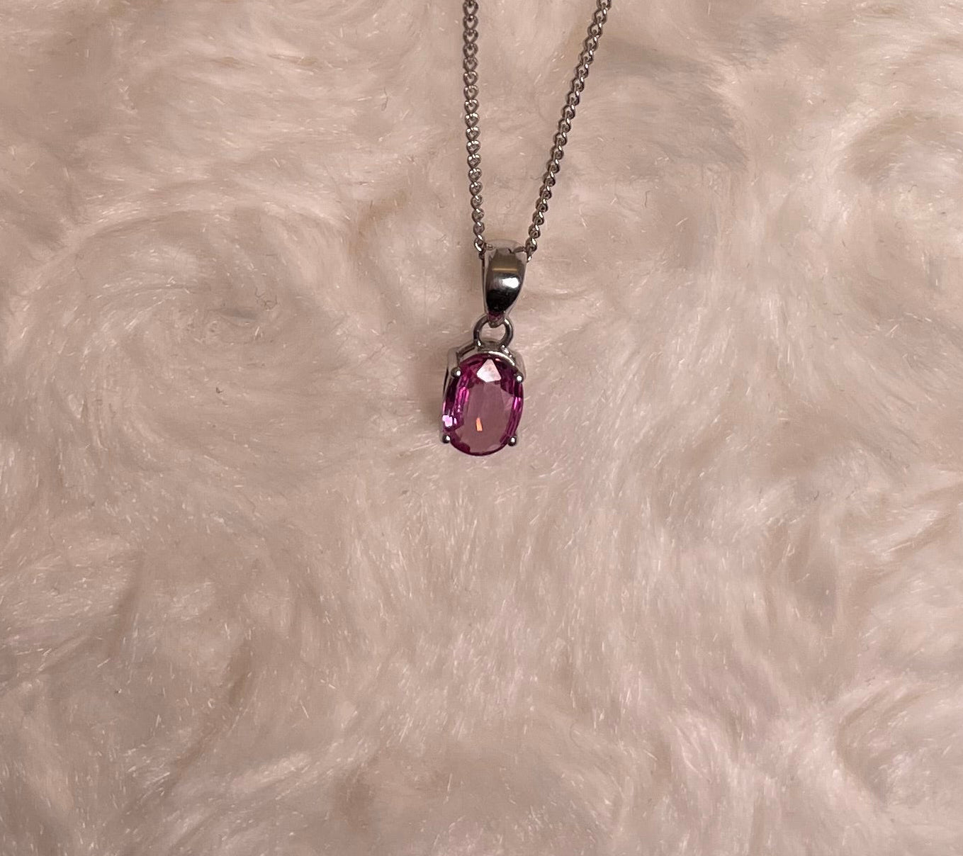 9ct White Gold Oval Pink Sapphire Pendant Necklace