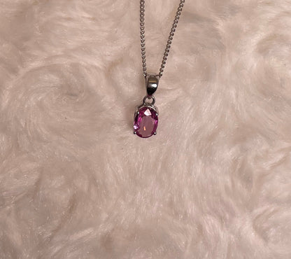 9ct White Gold Oval Pink Sapphire Pendant Necklace