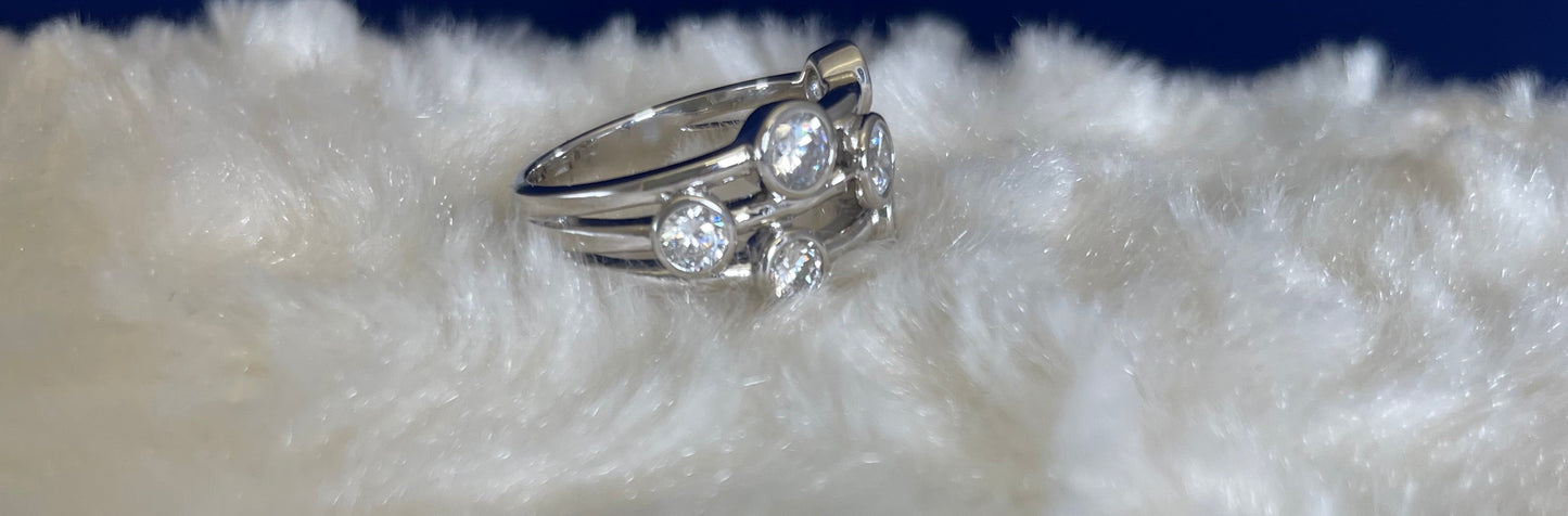 Silver Three Row Boodle Ring with Cubic Zirconias