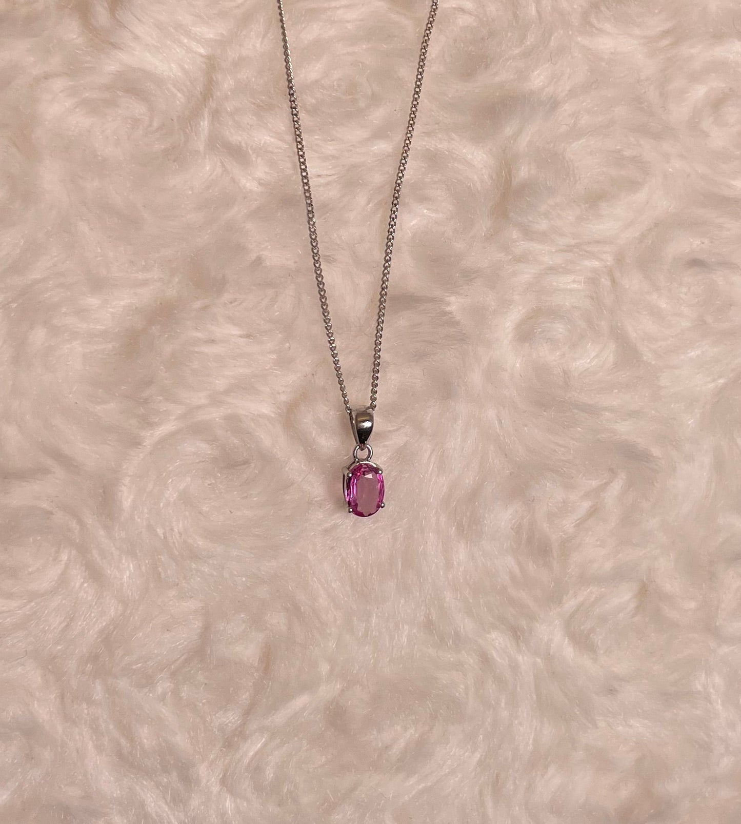 9ct White Gold Oval Pink Sapphire Pendant Necklace