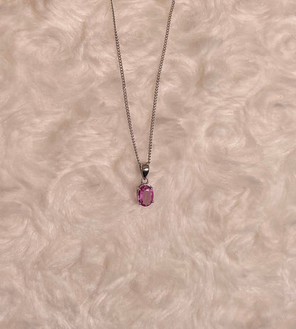 9ct White Gold Oval Pink Sapphire Pendant Necklace
