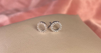 Rhodium-Plated Silver Dainty Circle Stud Earrings With Cubic Zirconia