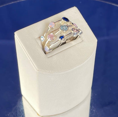 Rhodium-Plated Silver Boodle Ring With Coloured Cubic Zirconia
