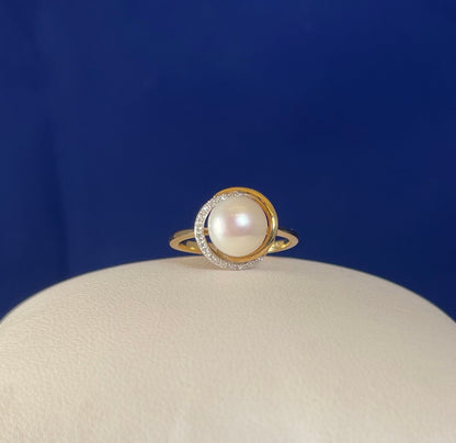 9ct Yellow Gold Fresh Water Cultured Pearl Dress Ring with Diamond Knot Setting