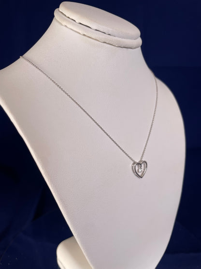 9ct White Gold Open Heart Pendant with Floating Diamond