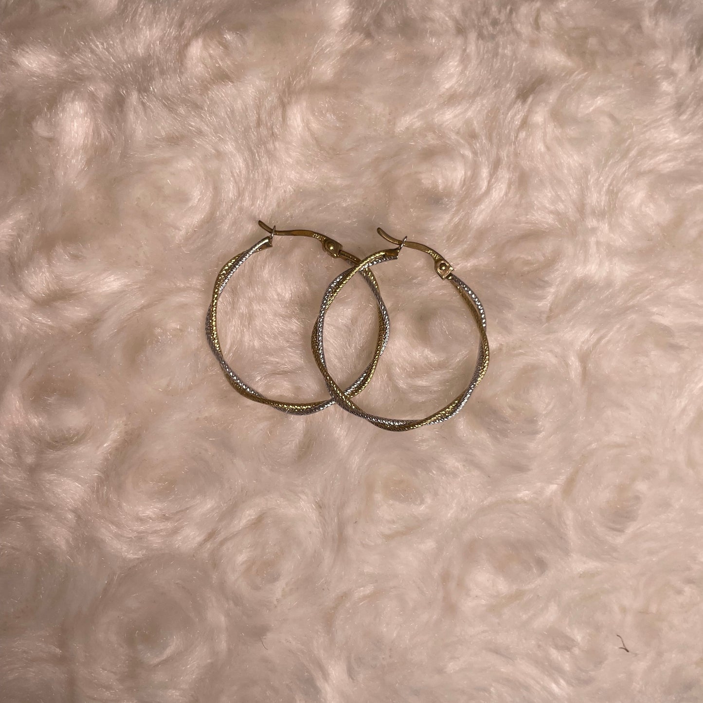 9ct White & Yellow Gold Twisted Wire Hoop Earrings