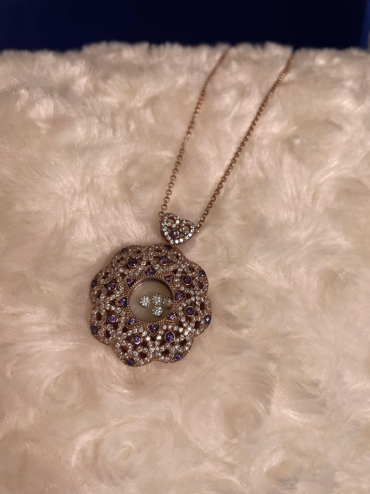 Rose Gold Plated Flower Pendant Necklace with Cubic Zirconias