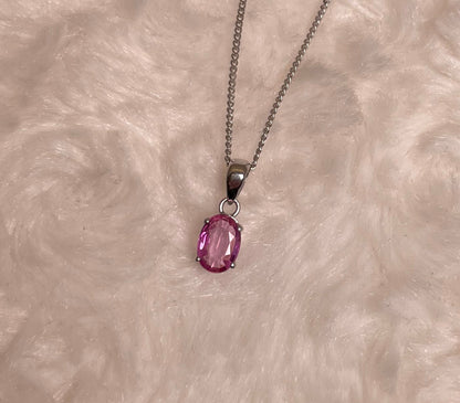 9ct White Gold Oval Pink Sapphire Pendant Necklace