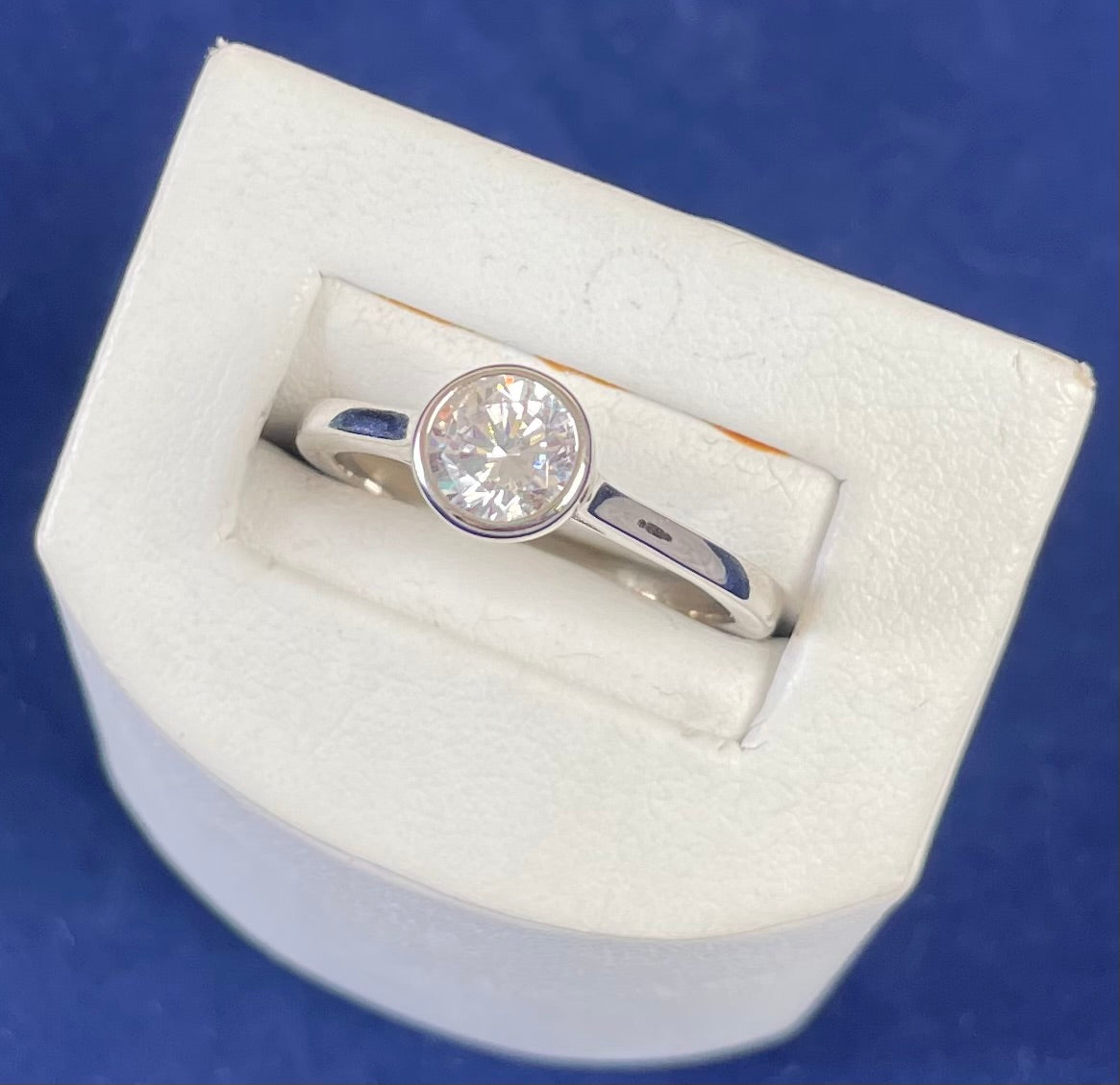 Round Cut Solitaire Cubic Zirconia Bezel Set Rhodium Plated