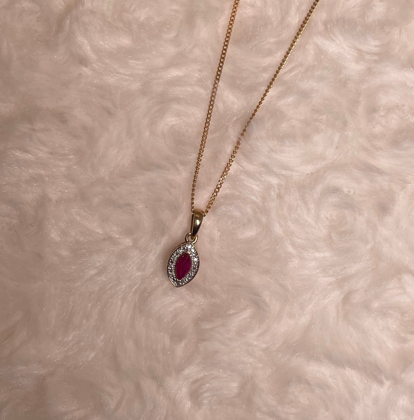 9ct Yellow Gold Marquise Ruby & Diamond Pendant Necklace