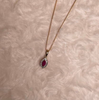 9ct Yellow Gold Marquise Ruby & Diamond Pendant Necklace