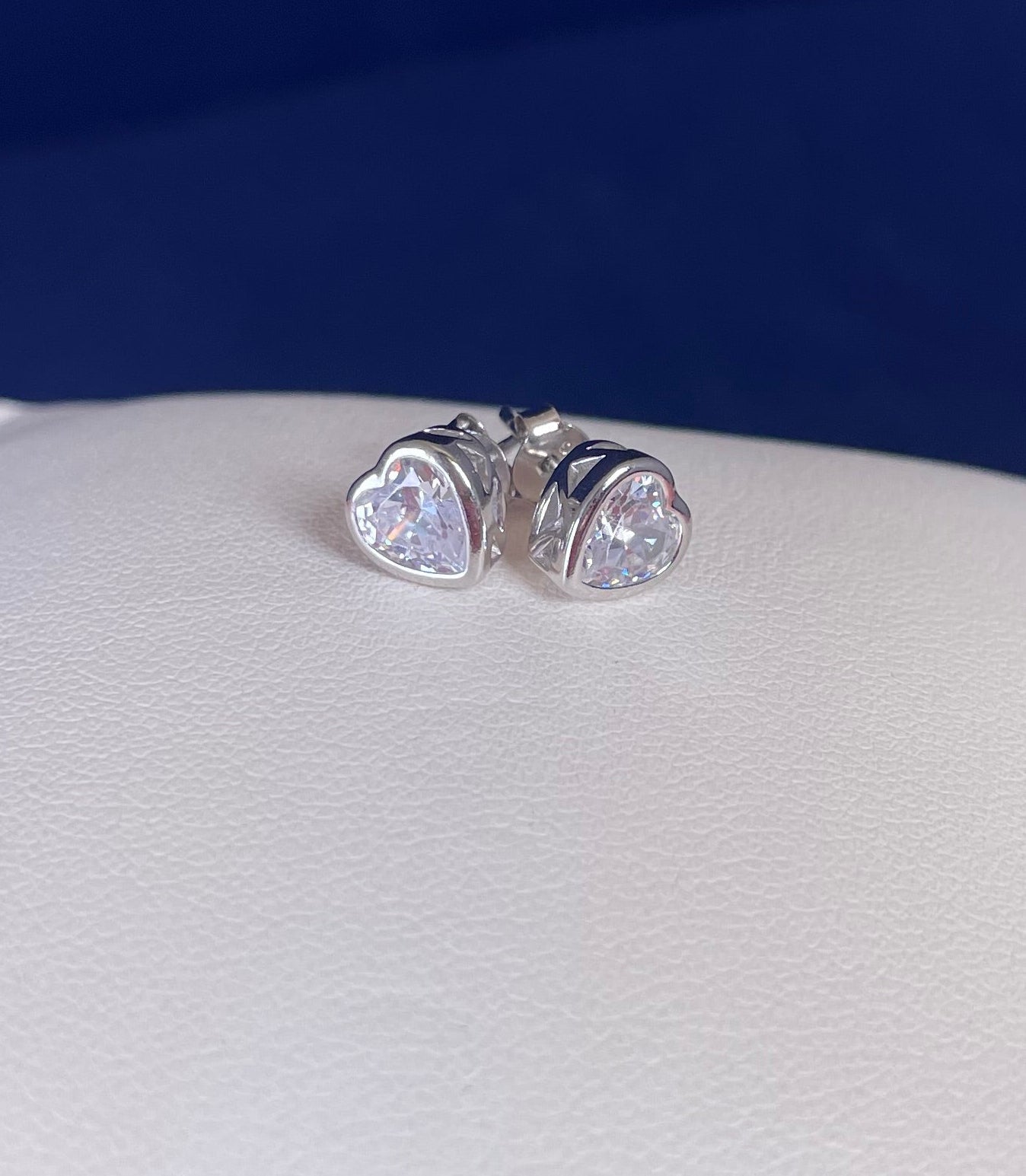 Rhodium-Plated Silver Heart Earrings With Cubic Zirconia