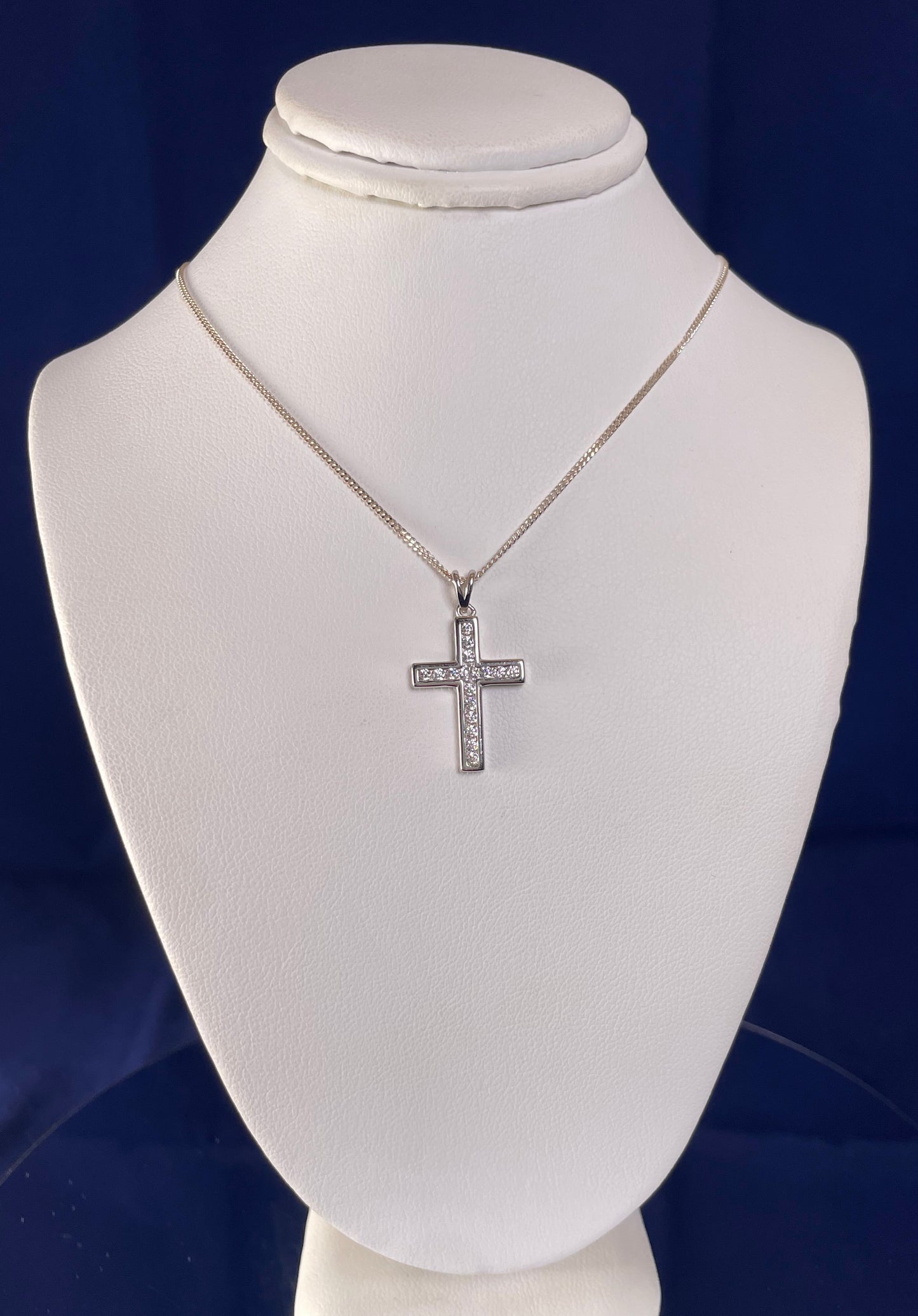 Silver Cross Pendant Necklace with Cubic Zirconia