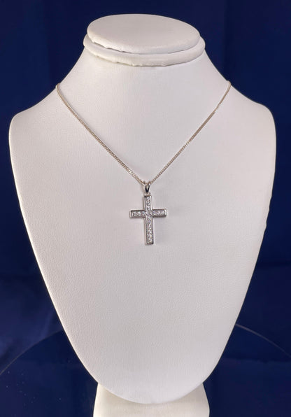Silver Cross Pendant Necklace with Cubic Zirconia