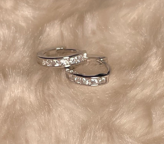 Small Hoop Earrings With Cubic Zirconia Rhodium Plated Silver