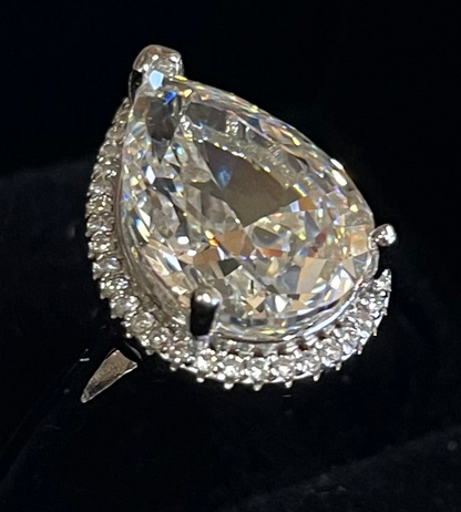 Rhodium Plated Silver Pear Shape Cubic Zirconia Ring