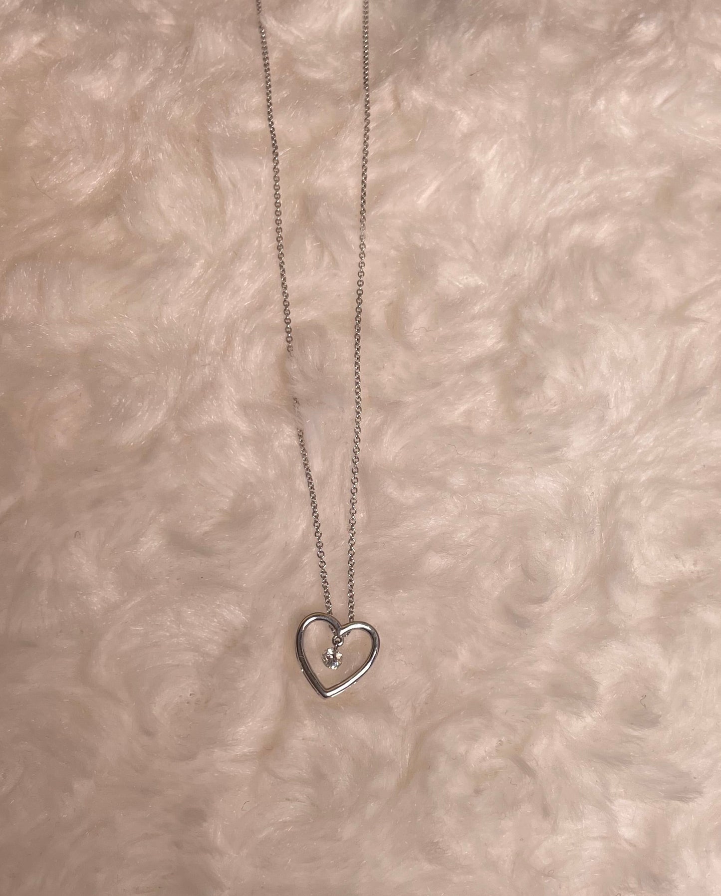 9ct White Gold Open Heart Pendant with Floating Diamond